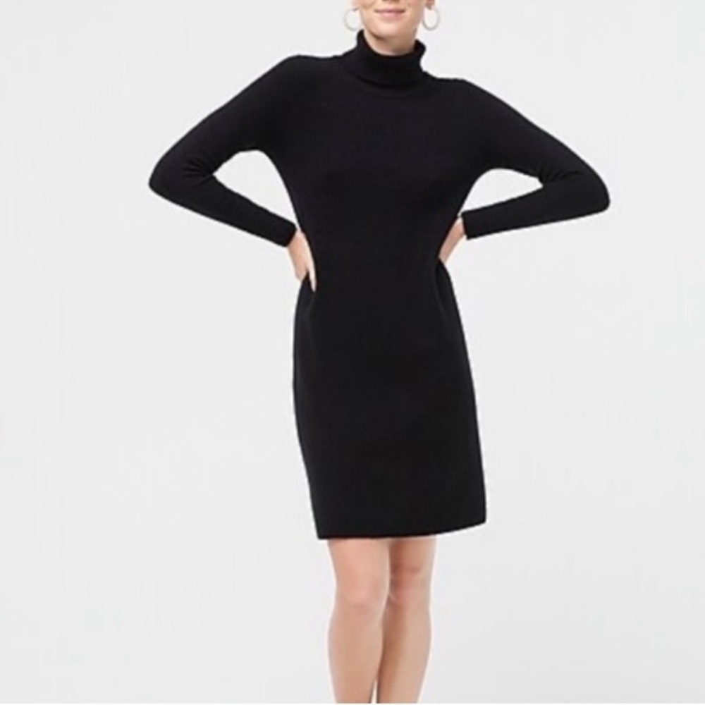 J Crew Black Merino Wool Turtleneck Long Sleeve Dress Size Large